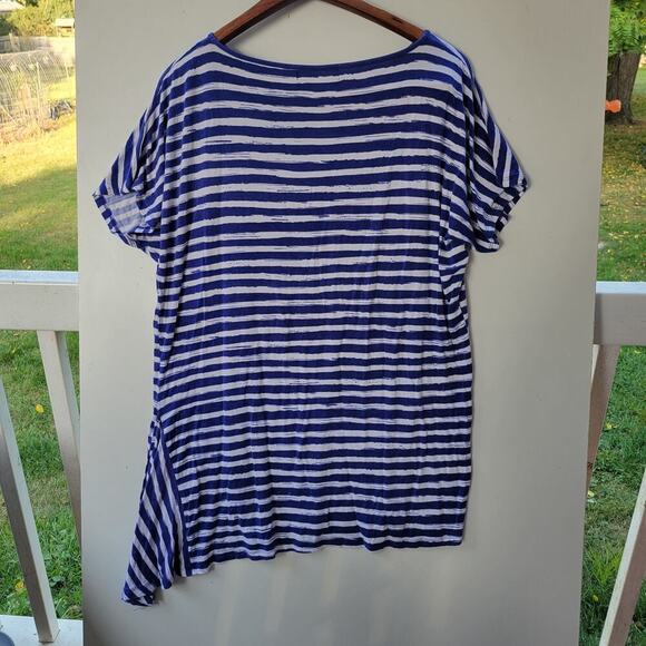Michael Kors Size L Woman’s Top Striped Blue/ White Short sleeves Knot - Picture 8 of 8